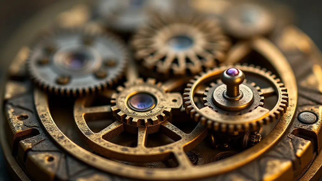 Intricate brass clock movement