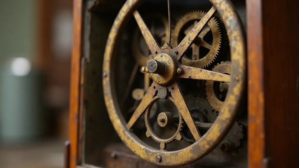 Vintage clock movement close-up