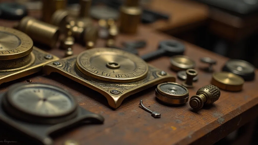 A collection of specialized clock repair tools laid out on a workbench.