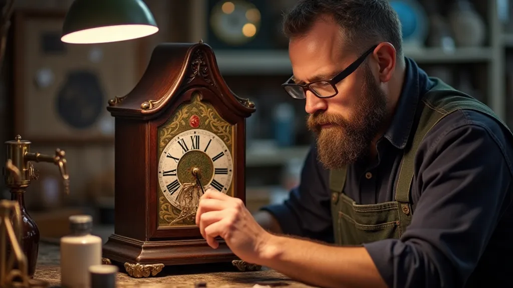 Clock restorer working in workshop