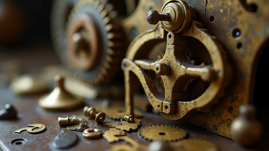 Disassembled antique clock movement