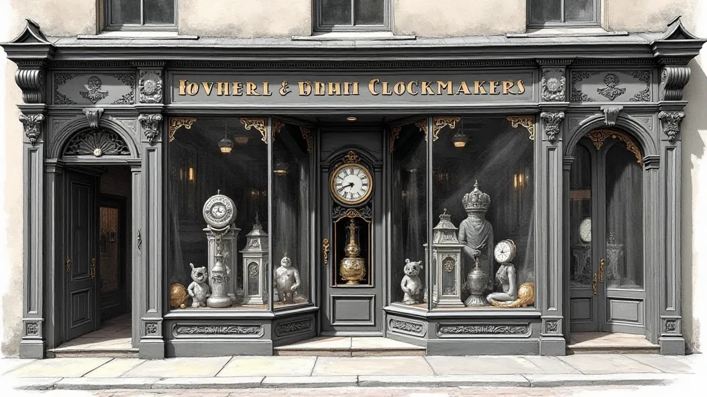 A drawing of the Howard & Sons shop front in Victorian London.
