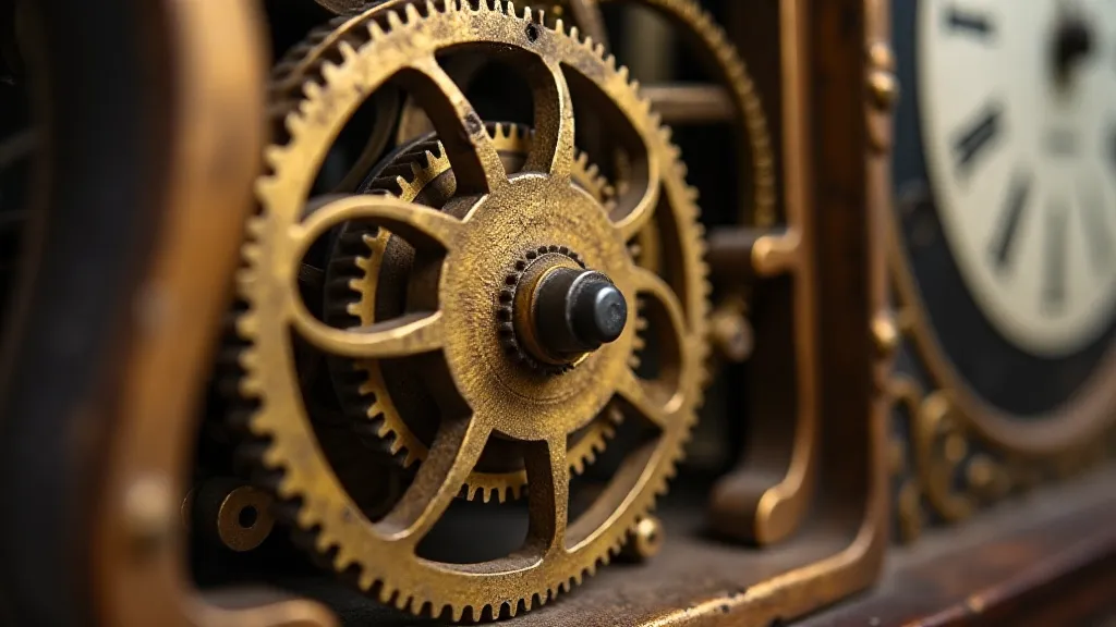 Antique mechanical clock gears